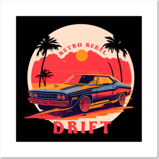 Retro Drift Car Posters and Art